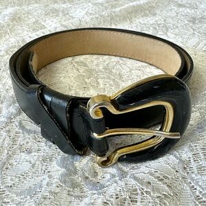 Vintage Genuine Italian Leather Black & Gold Belt